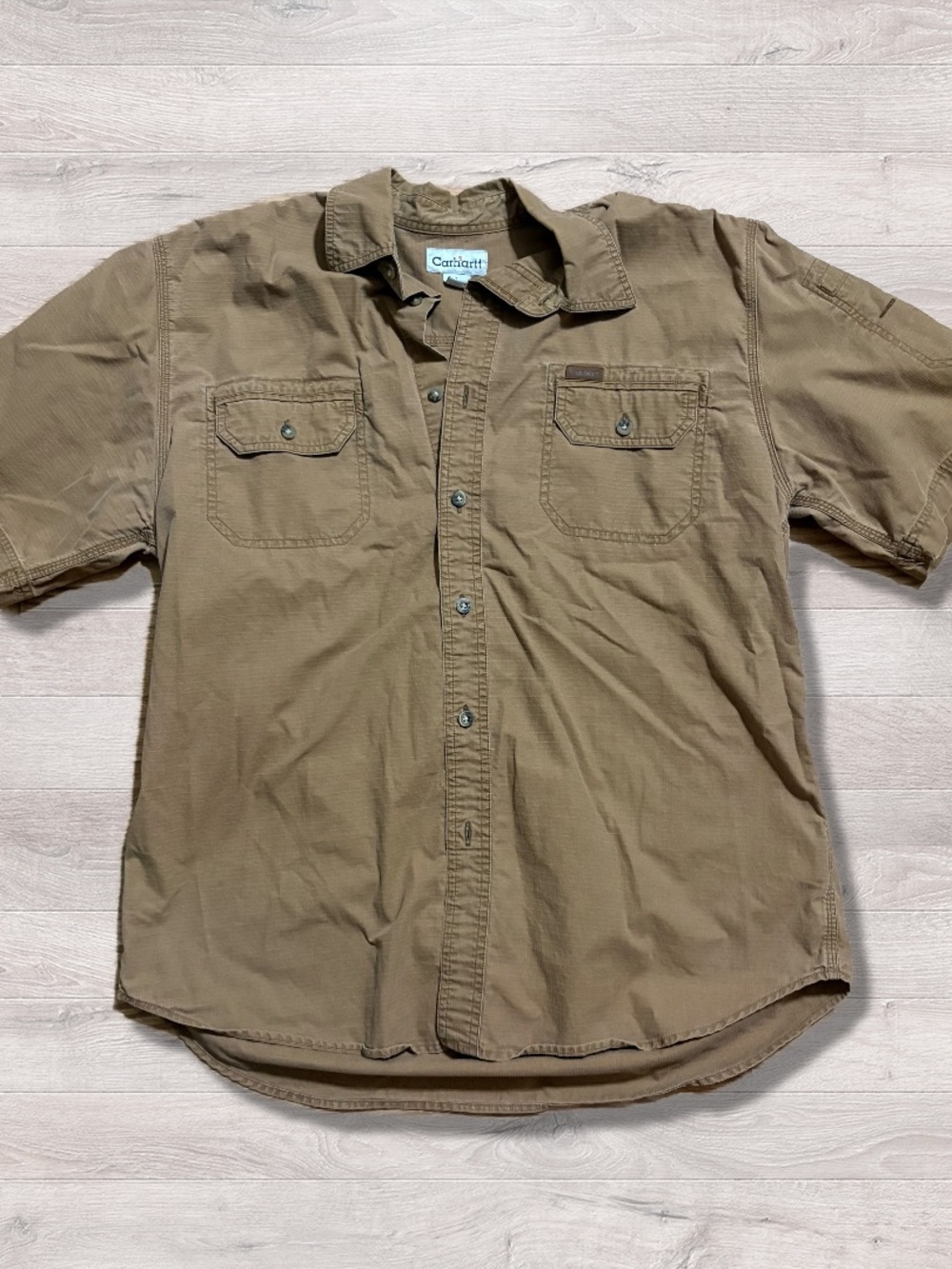 Carhartt Tan Khaki Short Sleeved Button Down Outdoor Workwear Shirt Large